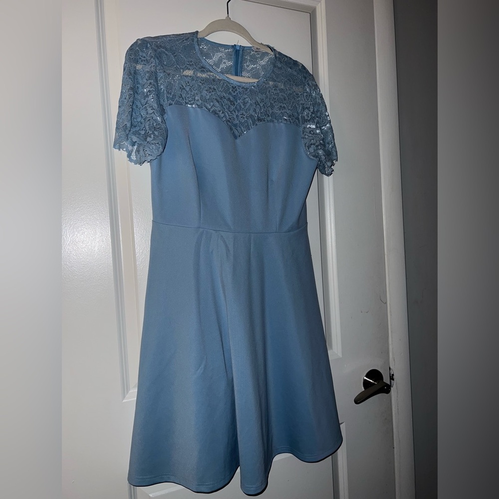 Blue Asymmetrical A-Line Dress with Flutter Sleeves